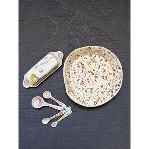 Anthropologie Butter Dish, Asymmetric Bowl & Measuring Spoon 3pc Stoneware NEW